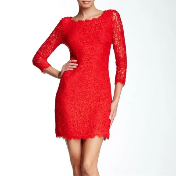 Diane Von Furstenberg Red Lace Dress Size 4 - Picture 1 of 10